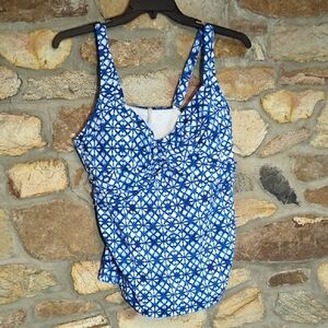 Lands' End Blue and White Patterned Tankini Top